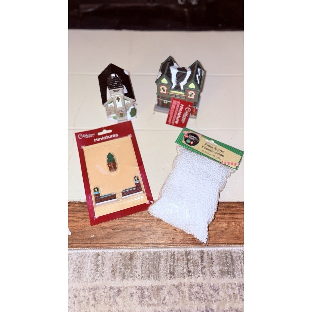 Cobblestone Corners Mini Toy Village Christmas Post Office, Church, Snow, People